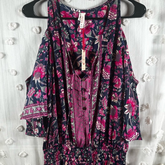 RAGA Pants - NWT Raga Women’s Cold Shoulder Floral Boho Romper with Tassels Size Medium